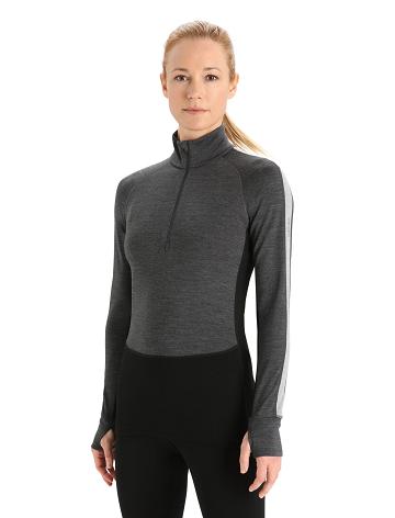 Dámské Base Layers Icebreaker 260 ZoneKnit™ Merino Long Sleeve Half Zip Černé | CZ 1067GSOL